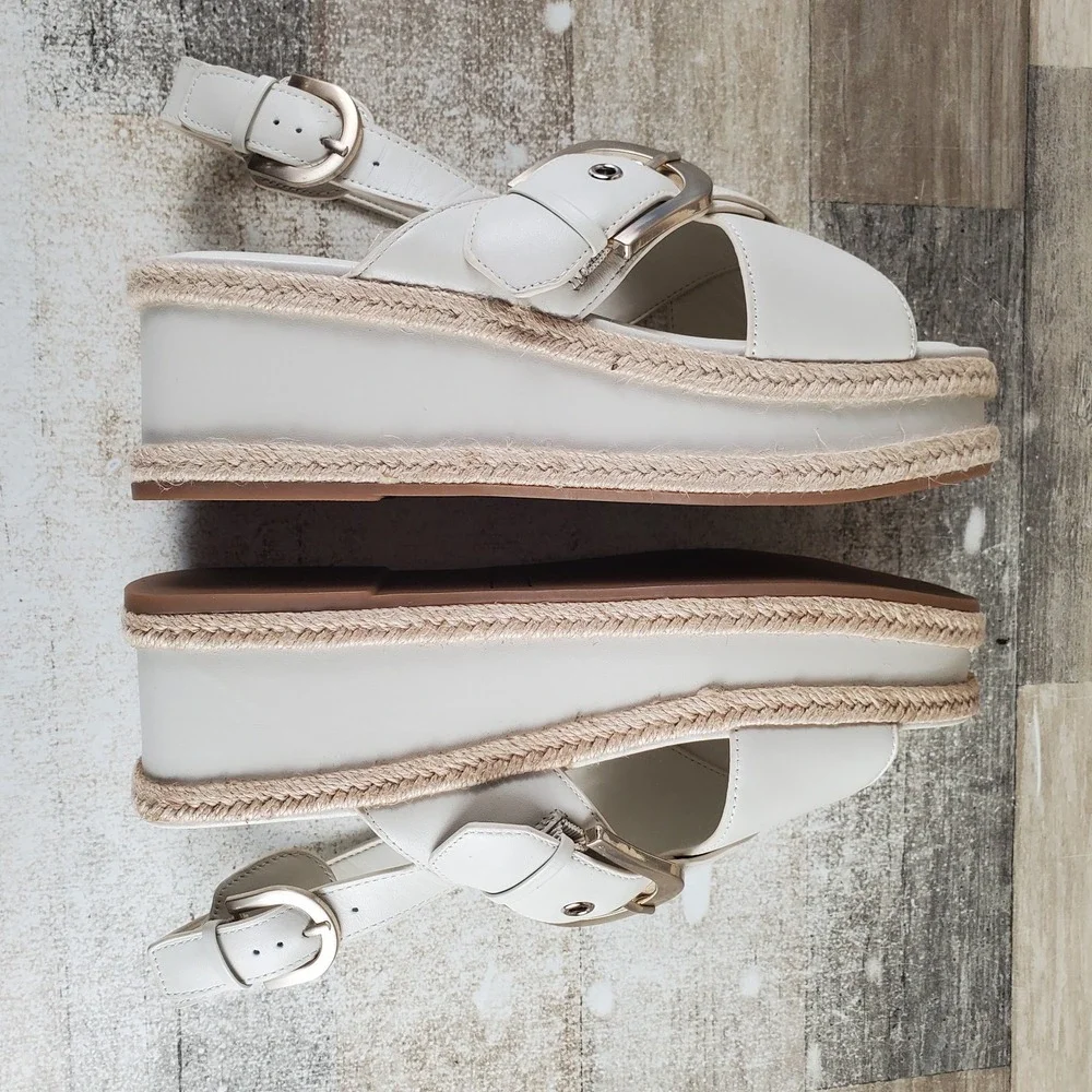 Marc Fisher Renda Womens Sandal Sz 8.5 M Ivory Leather Platform Buckle Slingback